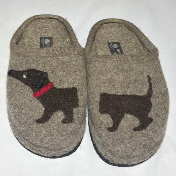 Haflinger Shoes - Haflinger Wool Slippers 42 Brown Dog Dachshund Red Collar US Women 11 Men 9